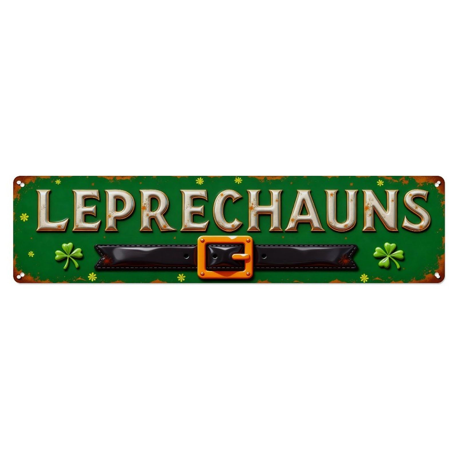 Green Background With Clover And Belt Pattern Metal Tin Sign Plaque