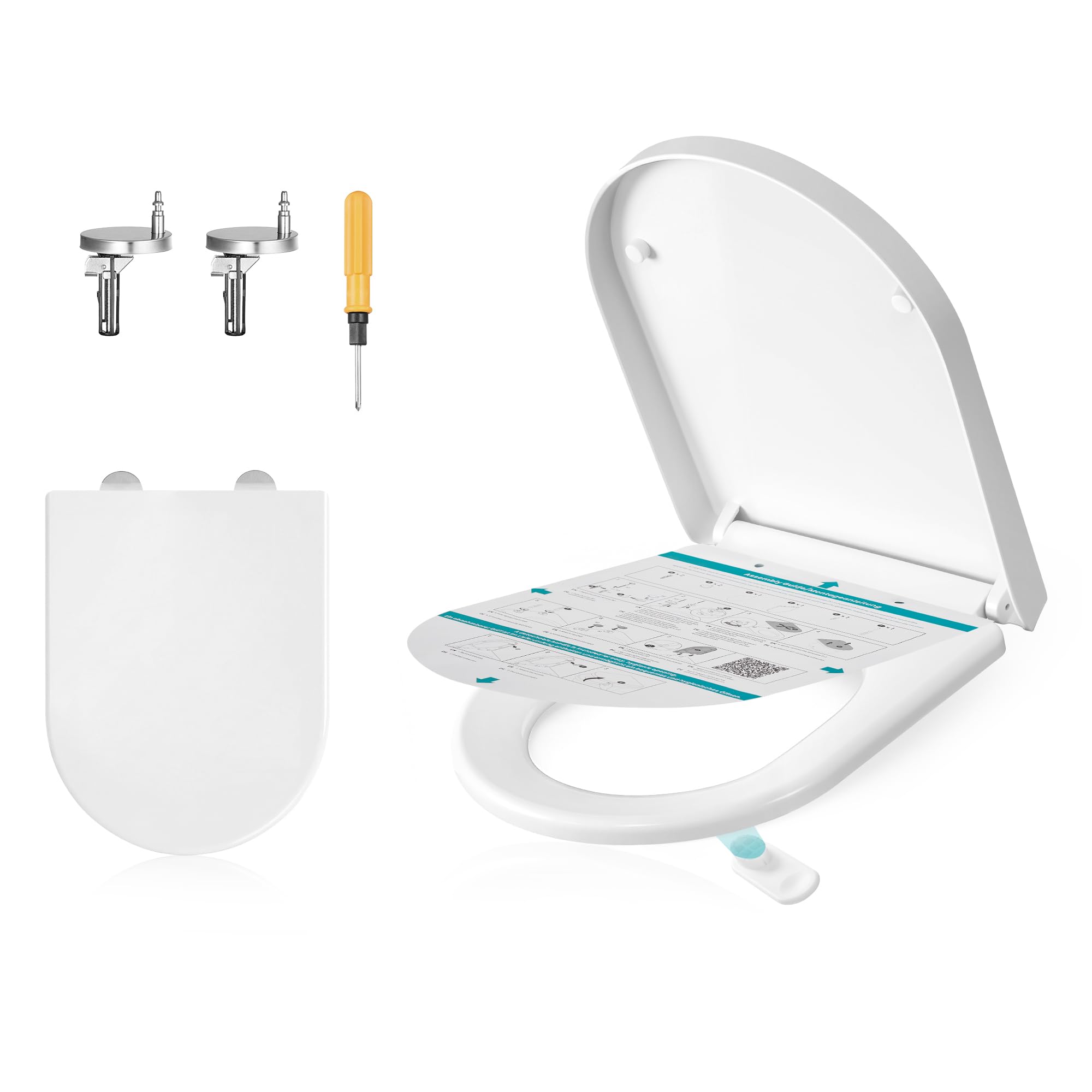Soft close toilet seat with quick release and easy cleaning, D-Shape
