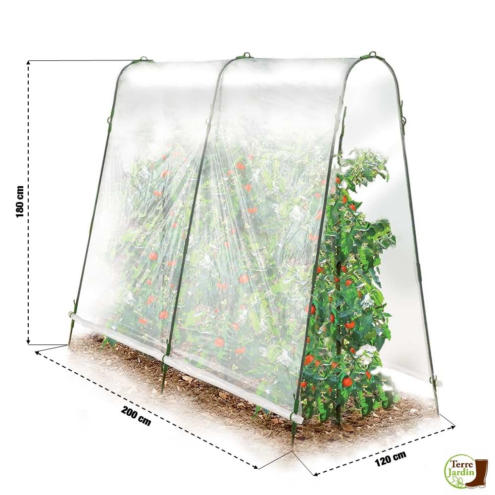 TERRE JARDIN Lot de 2 Serre à tomates de Jardin 200x180x120 cm avec Film Plastique Haute résistance & arceaux Acier - Microclimat, Protection tomates Contre intempéries, idéale jardinière Tomate