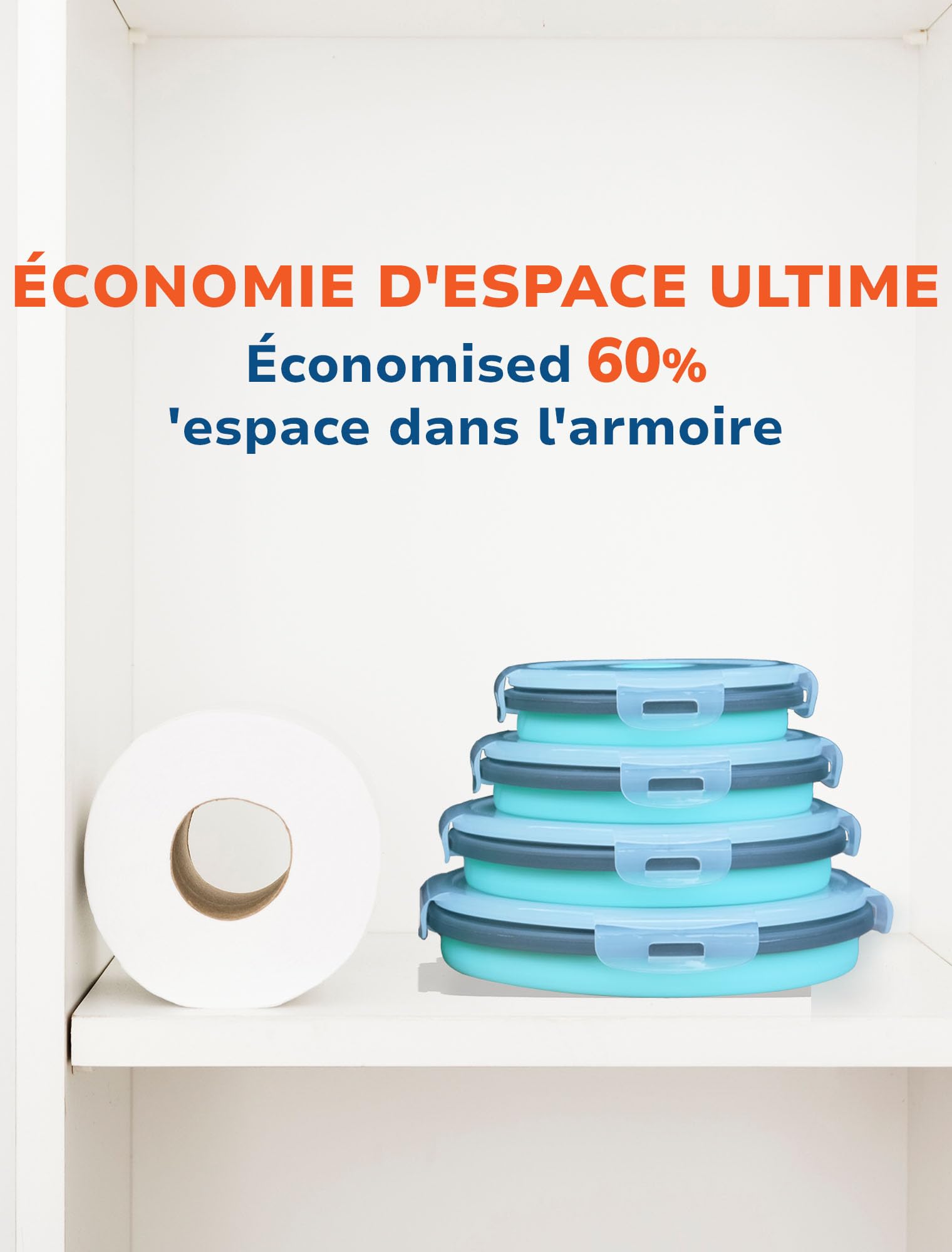 Lunememo Lot de 8 boîtes alimentaires pliables en silicone avec couvercles, passent au congélateur et au lave-vaisselle, boîte à déjeuner pliable pour camping-car, restes, collations, repas