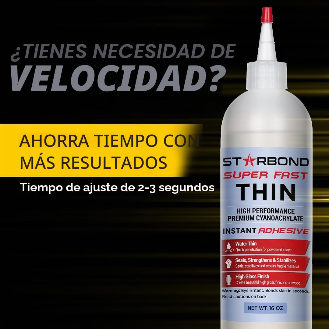 STARBOND Súper pegamento de cianoacrilato (CA) de grado premium por - KIT de recarga completo de 16 OZ (453 gramos) - Adhesivo de viscosidad súper rápido y delgado de 2 CPS para torneado de madera