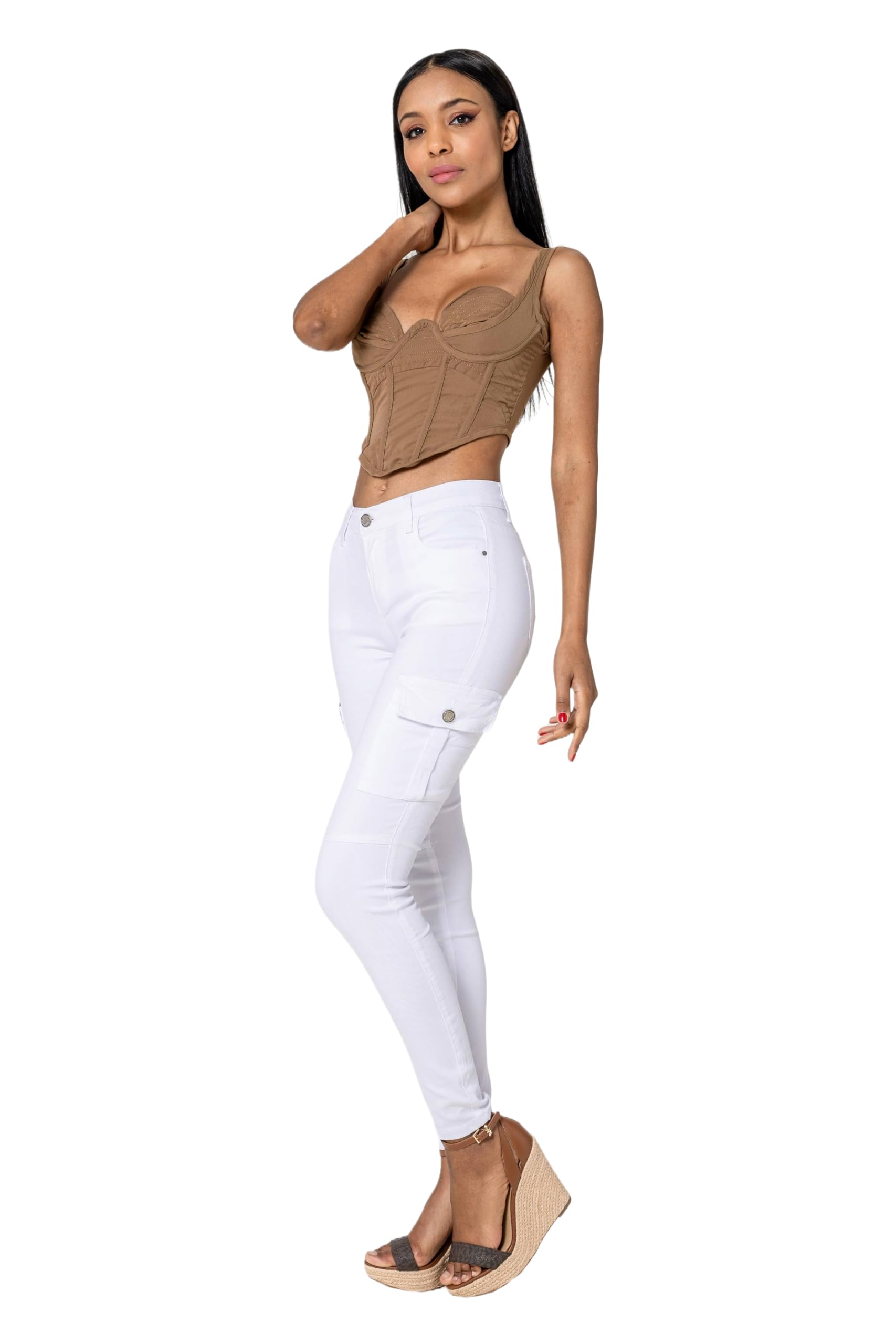 Nina Carter - S353 - Pantalon cargo pour femme - Sur mesure - Élastique - Look usé