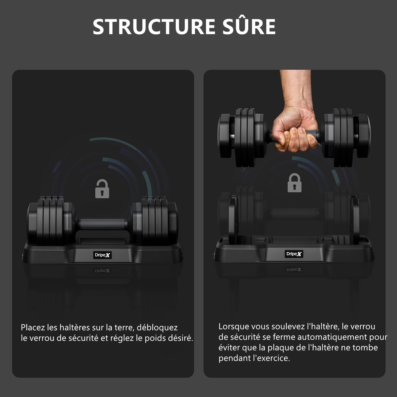 Dripex Haltères Réglables 2 à 41 kg, 5/10 en 1 Ensemble d'Haltères avec Base de Rangement, pour la Musculation, l'haltérophilie, l'entraînement à Domicile et à Salle de Sport