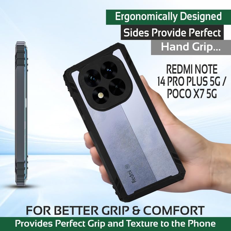 Image of AIBEX Crystal Clear Back Cover Case for Poco X7 5G / Redmi Note 14 Pro 5G | Shockproof & Slim | 360 Protection | Transparent Non-Yellowing PC+TPU Bumper Case