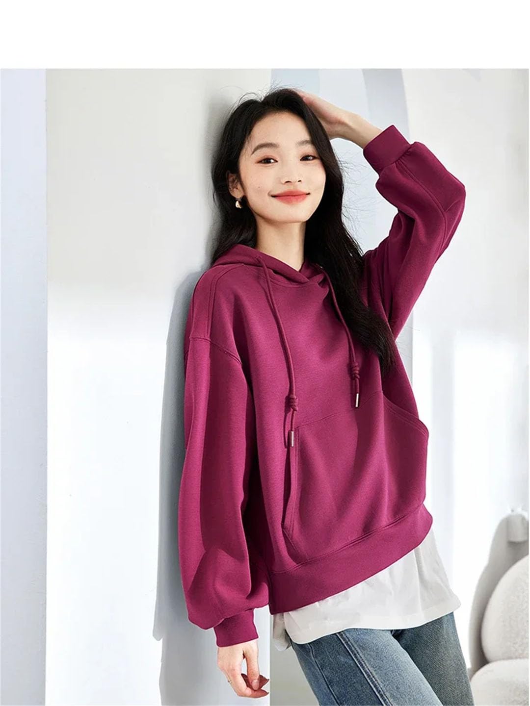Sudadera con capucha y cuello redondo para mujer, sudadera con capucha suelta para mujer, ropa de calle simple