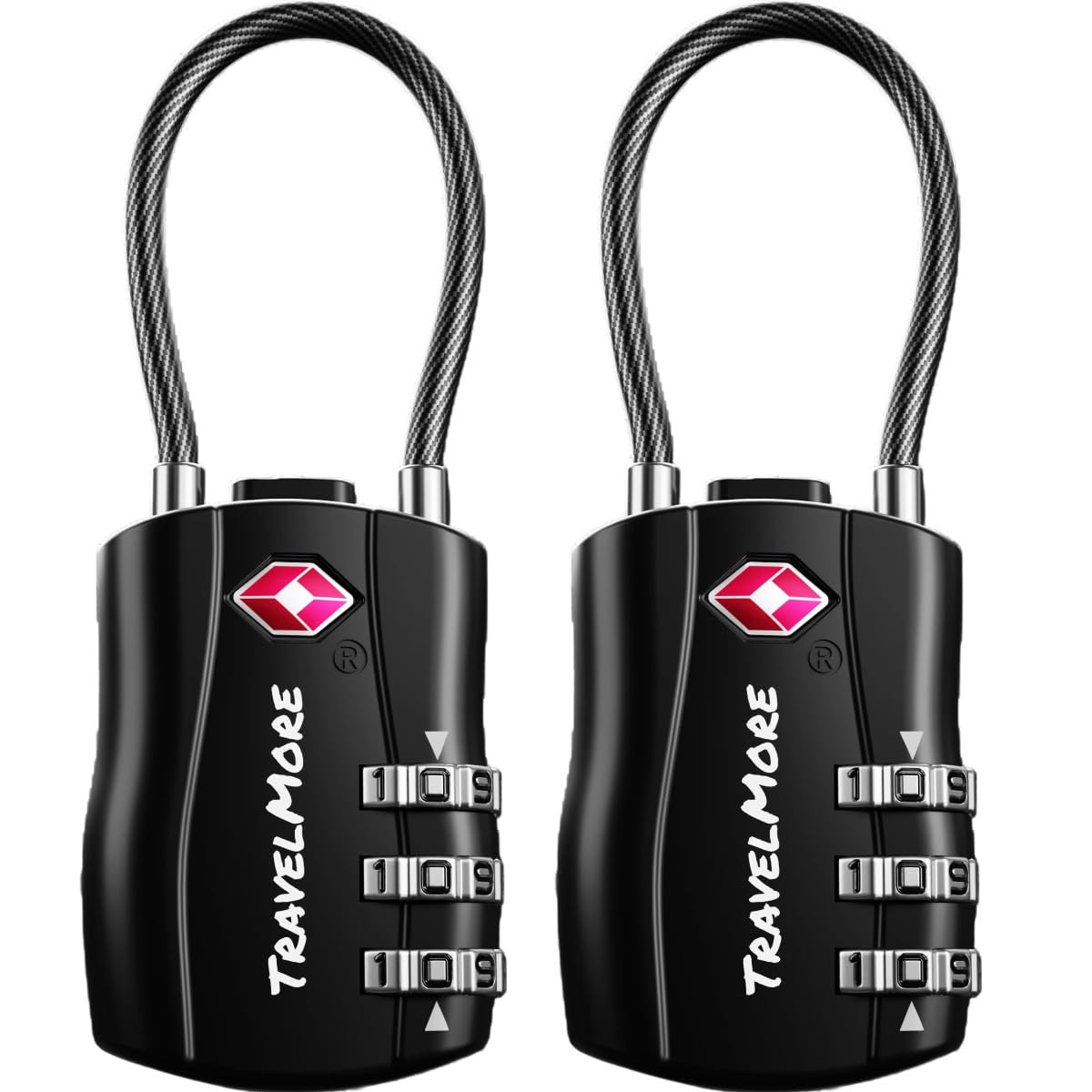 2-Pack TSA Approved Travel Combination Cable Luggage Locks for Suitcases & Backpacks | TSA Locks | Luggage Locks | Black