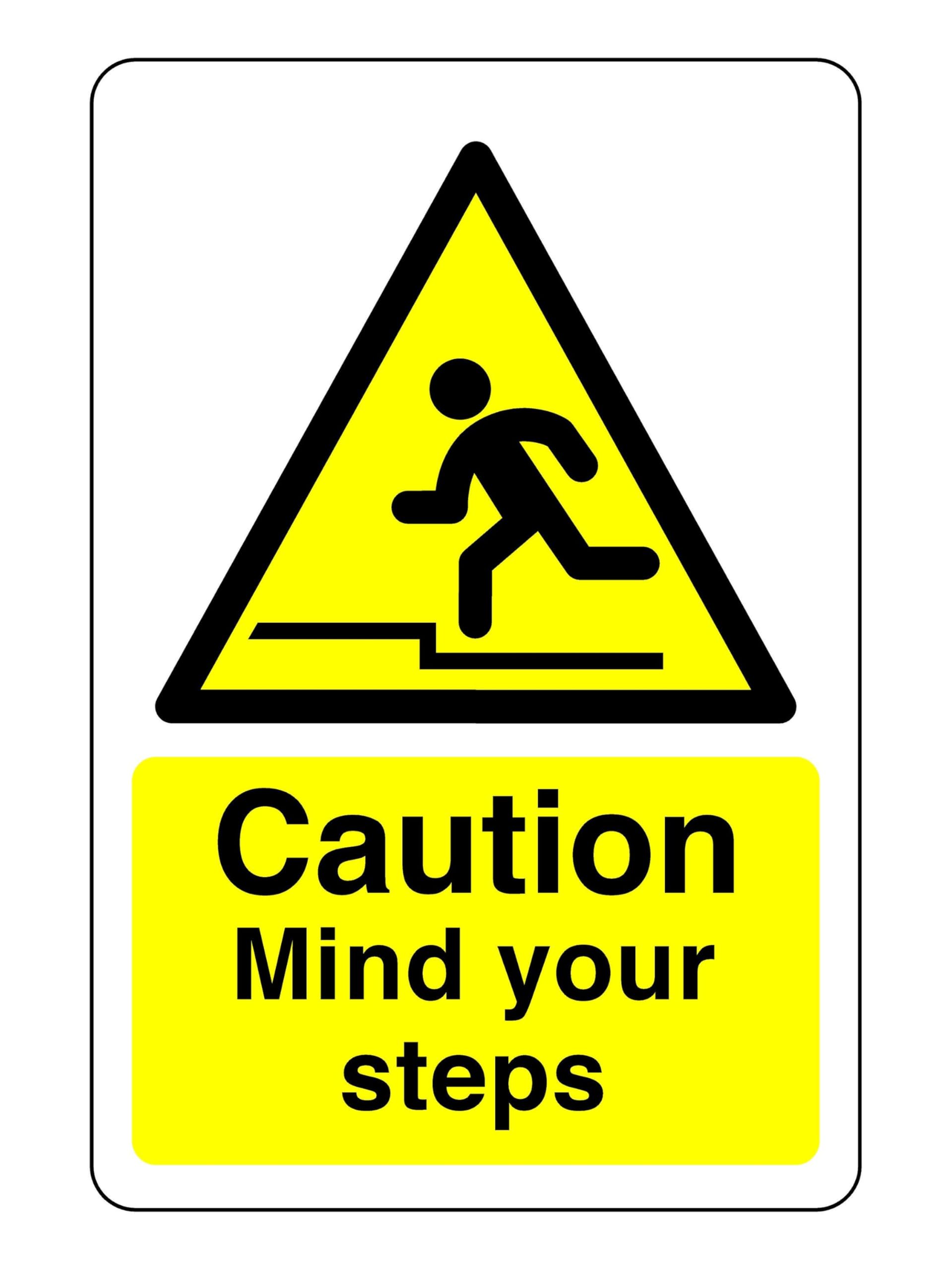 Safety First Display Ltd Yellow Caution Mind Your Step Safety Sign -1.2Mm Rigid Plastic 150Mm X 100Mm