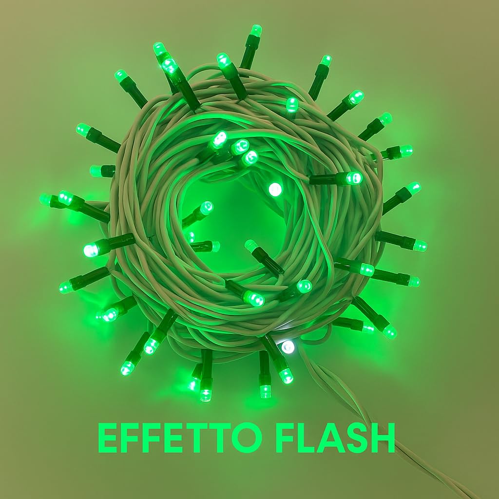 Łańcuch świetlny 300 diod LED, 30 m, zielone światło, biały kabel, IP65, przedłużany, efekt błysku, girlanda bożonarodzeniowa, sklepy, balkon bożonarodzeniowy