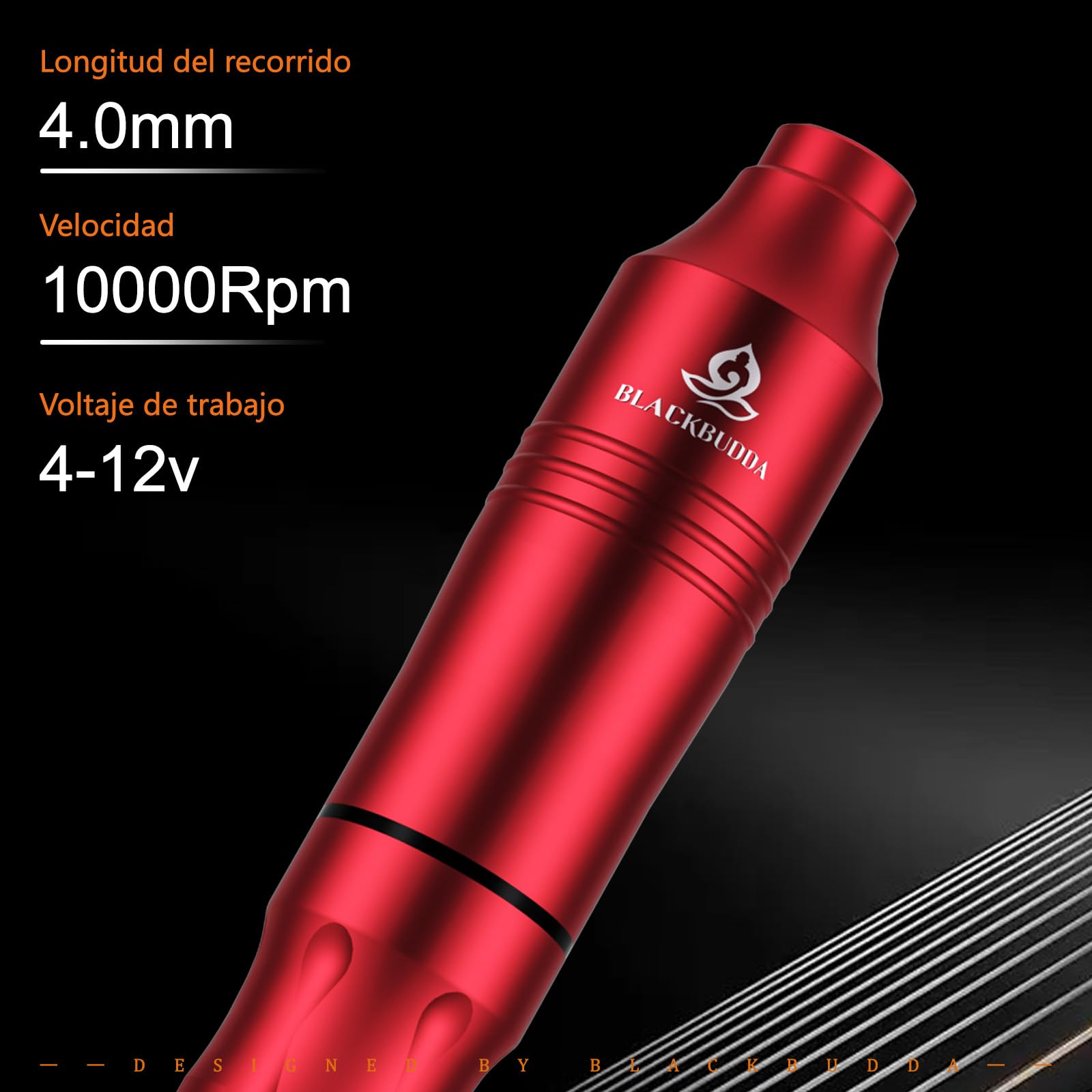 Blackbudda Maquina de Tatuar, Kit de máquina de tatuaje rotativa estilo pluma con suministro de energía, pedal y pigmento, 20pcs agujas de cartucho Kit de práctica de maquillaje (rojo)