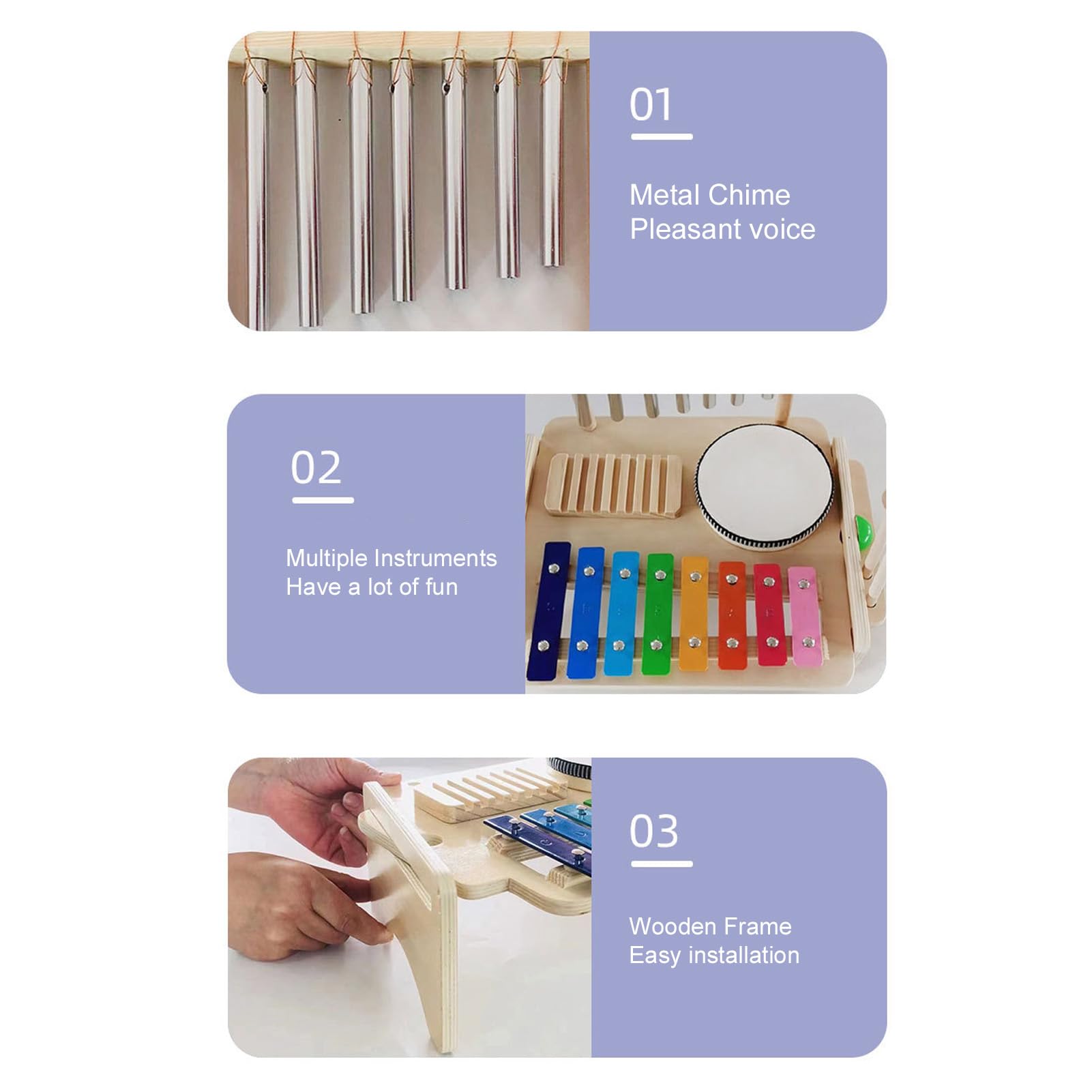 Set Batteria per Bambini, Set Batteria per Bambini Strumenti Musicali Montessori, Strumenti Musicali in Legno con Raschietto per con Carillon Xilofono, Regalo di Compleanno per 1 3 Anni
