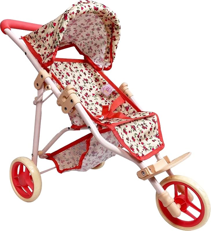 Baby Doll Stroller for Dolls | Play Toy Toddlers 3 Year Old Girls Gift Push Pram Dolls, Babydoll Jogger Carriage (Quality Floral Print)