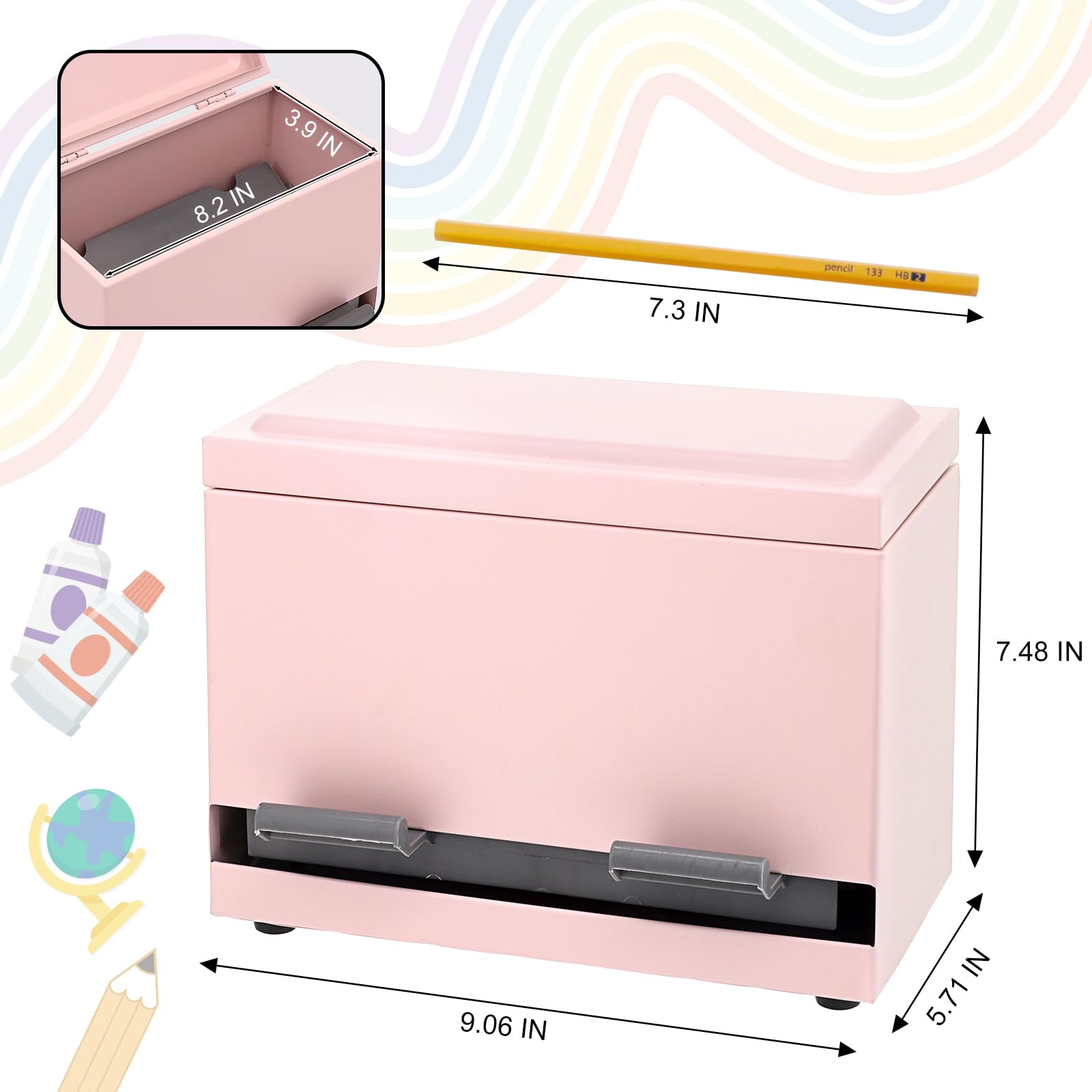SYMDROMIA Stiftespender für Klassenzimmer, Edelstahl, Stifthalter für den Schreibtisch, Bleistiftspender-Set mit Silikon-Organizer und 5 Aufklebern, Schulanfang, Klassenzimmer, Muss für Lehrer, Rosa