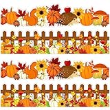 Whaline 69FT Fall Bulletin Board Borders Thanksgiving Autumn Fence Flower Border Trim Self-Adhesive Pumpkin Fall Leaves Squirrel Hedgehog Board Stickers for School Classroom Wall Thanksgiving Decor