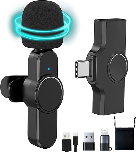 Micrófono de solapa inalámbrico, micrófono inalámbrico con clip en la solapa para Android, iPhone, Pad, computadora portátil grabación de video,
