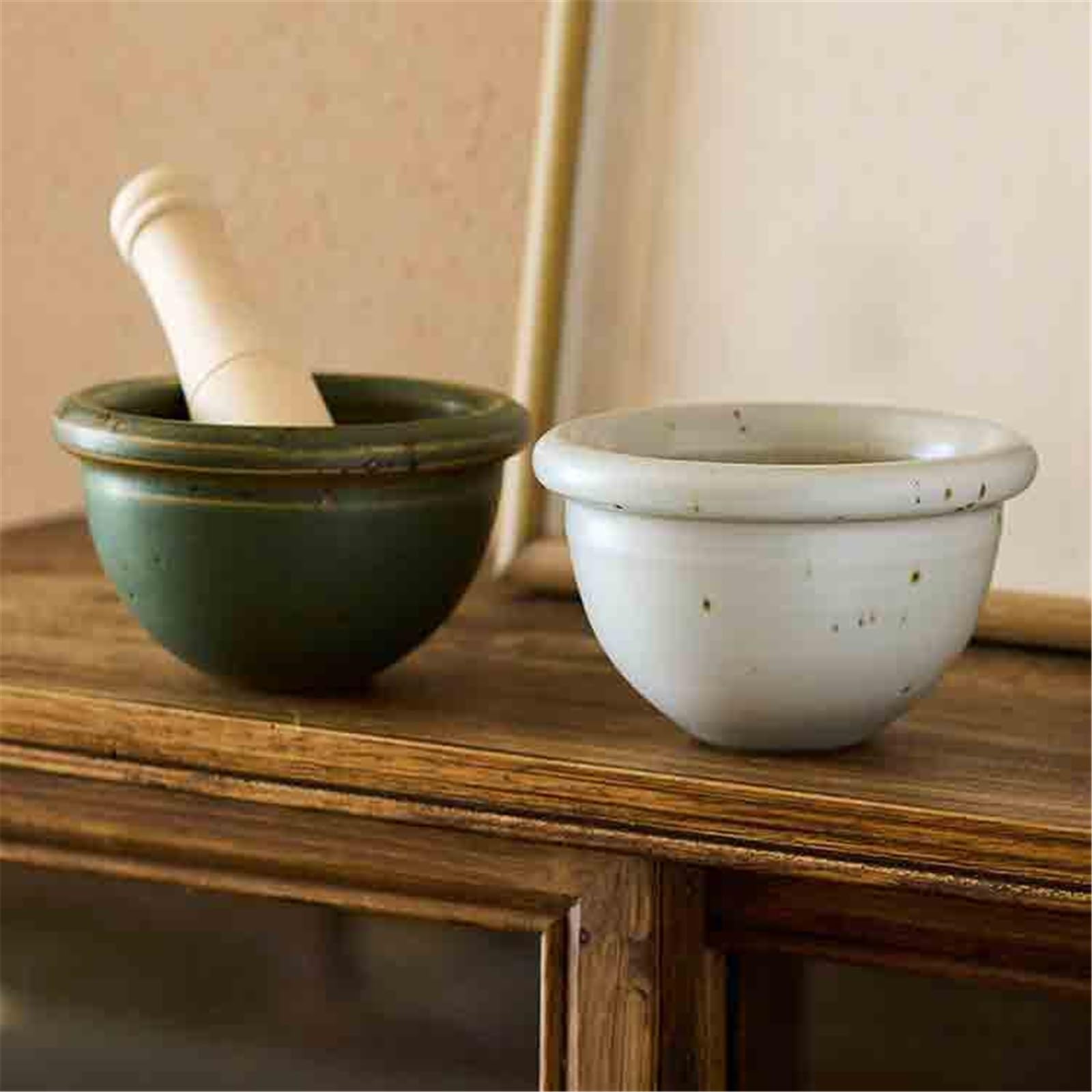 Mortaio e pestello da cucina in ceramica for spezie ed erbe aromatiche Salse(Bianco)