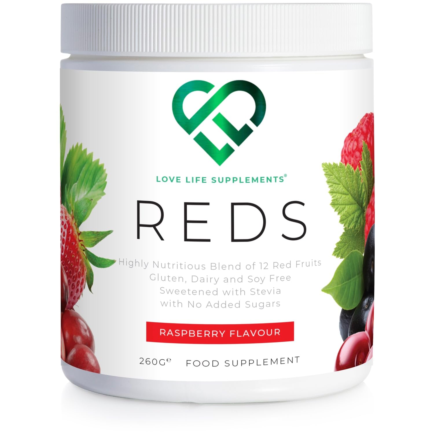 Sponsored Ad – Reds (Red Fruit Drink) - 260g Tub / 30 Servings - Natural Raspberry Flavour with Stevia - Manufactured in The UK - Love Life Supplements - Live Healthy, Love Life.