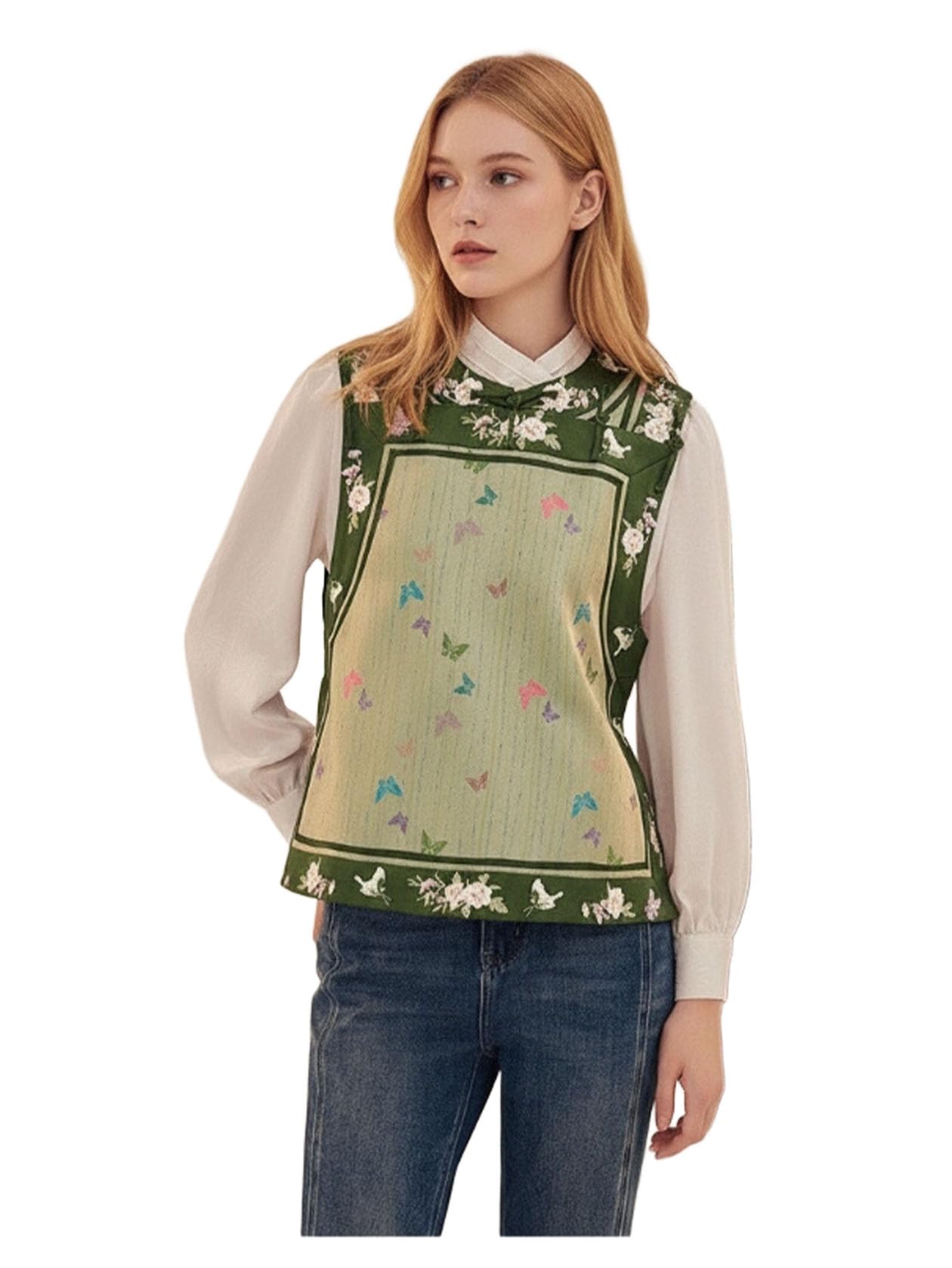 HangErFeng Women Silk Song Brocade Embroidered Vest Flower Butterfly Pattern Sleeveless Top 385
