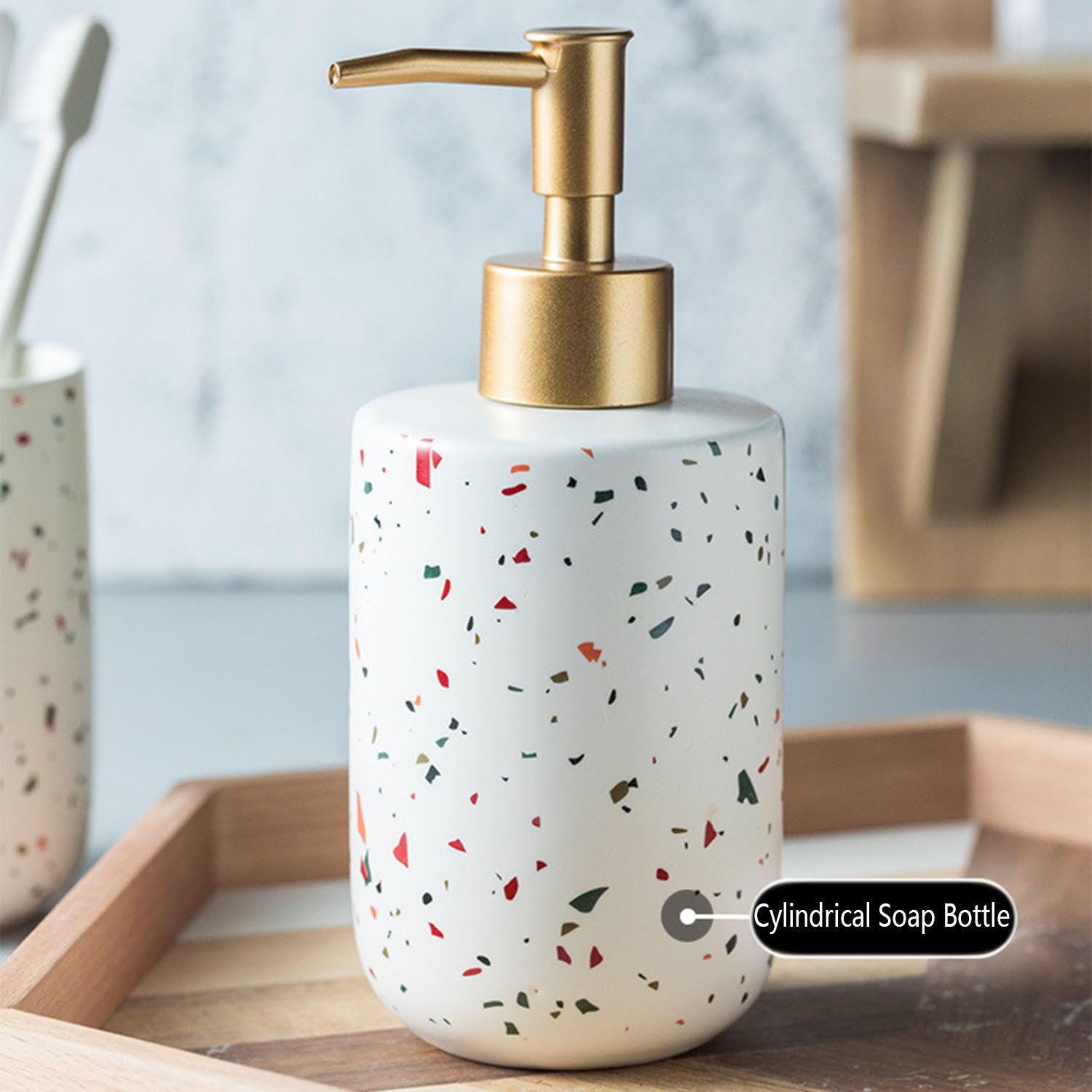 VINGAA Set di accessori da bagno in ceramica, set completo di accessori da bagno, set di 4 dispenser di sapone da bagno, set di portasapone e
