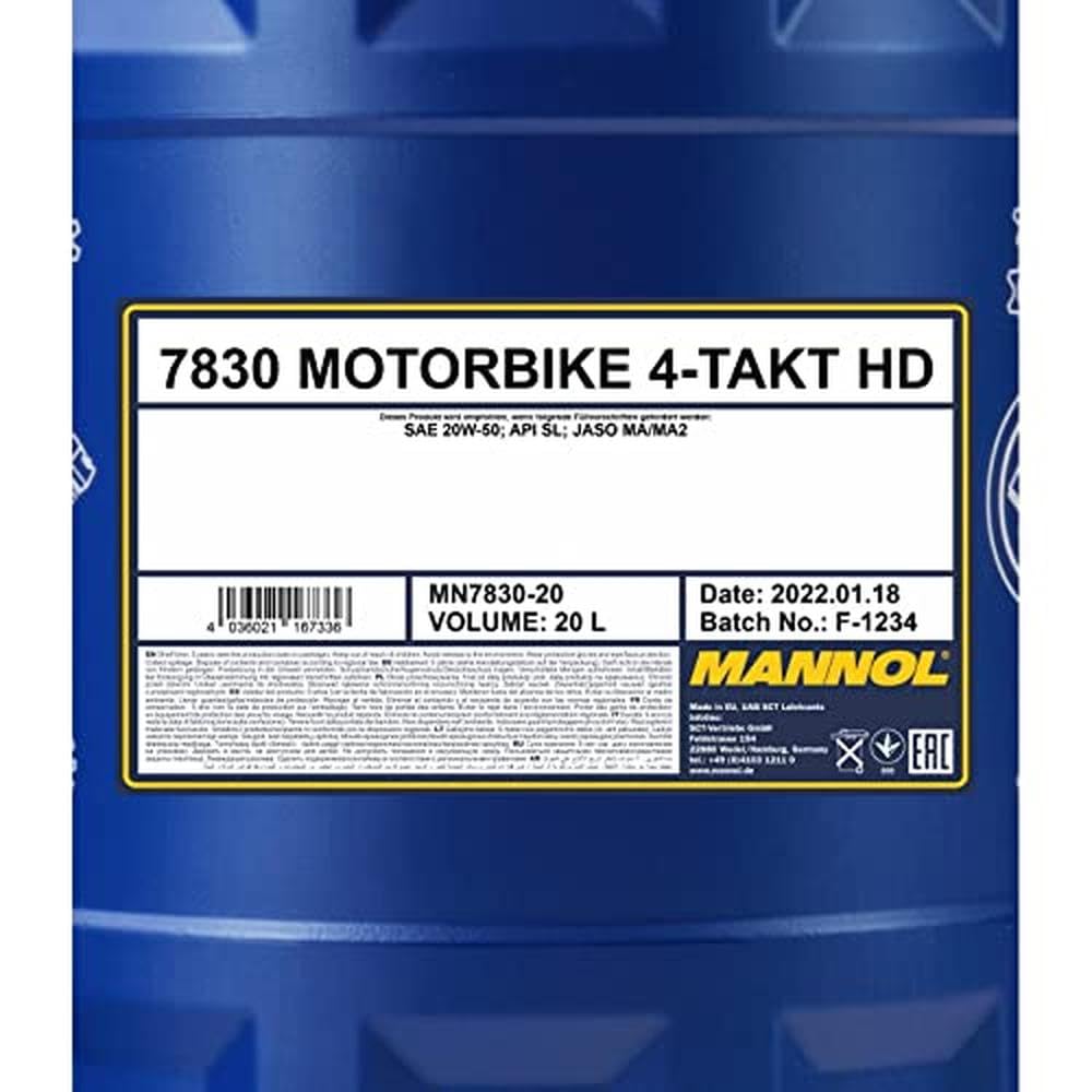 MANNOL Huile moteur 20W-50 API SN 4-Takt Motorbike HD 20 L Compatible avec BMW 3 Berline E30, NISSAN Qashqai/Qashqai +2 I J10, NJ10, HYUNDAI Tucson TL, TLE