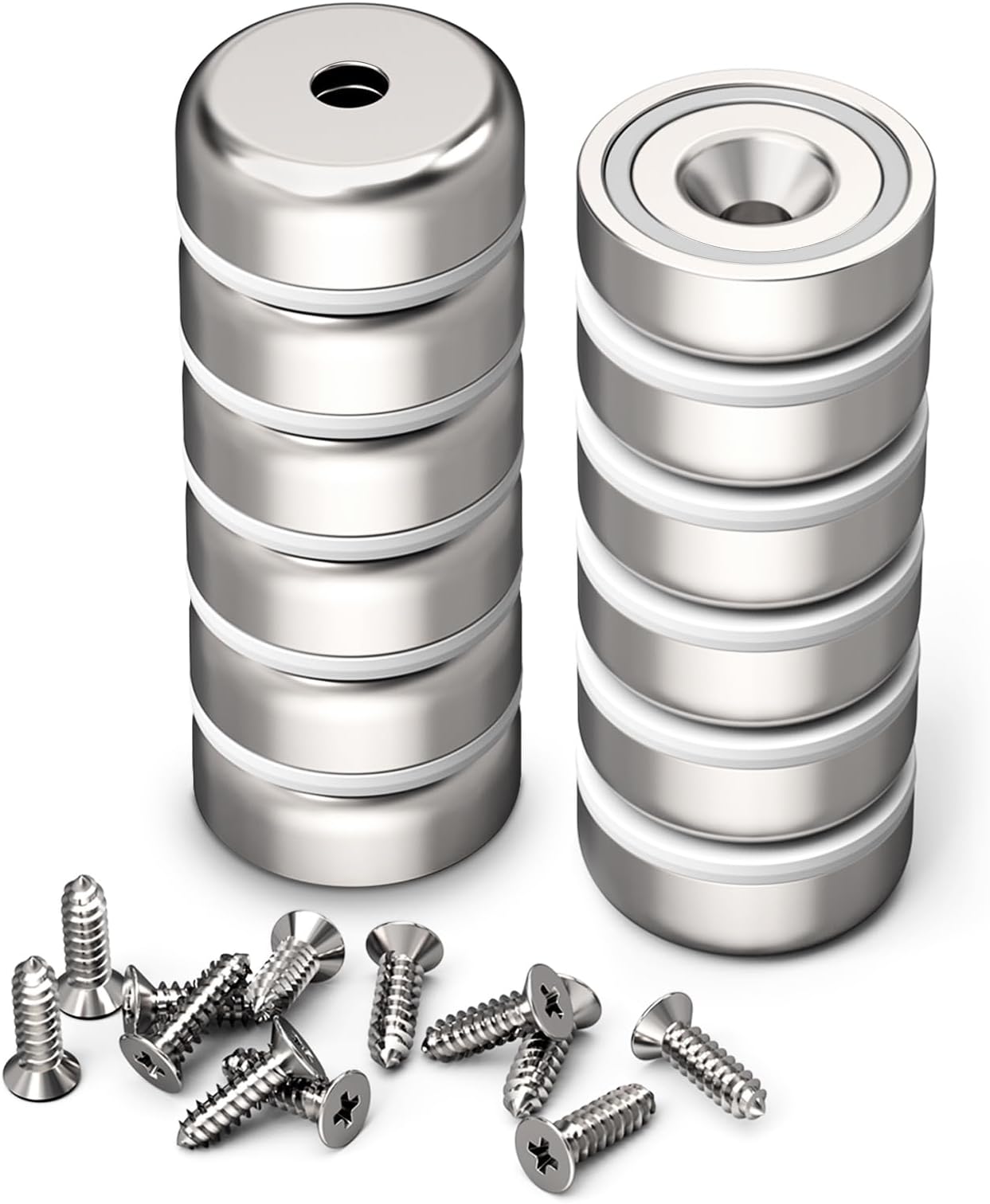 Neodymium Round Base Cup Magnets with Heavy Duty Countersunk Hole, 60 lbs Strong Rare Earth Magnets with Screws for Refrigerator, Office, DIY, Craft, Dia-1 Inch, Pack of 12