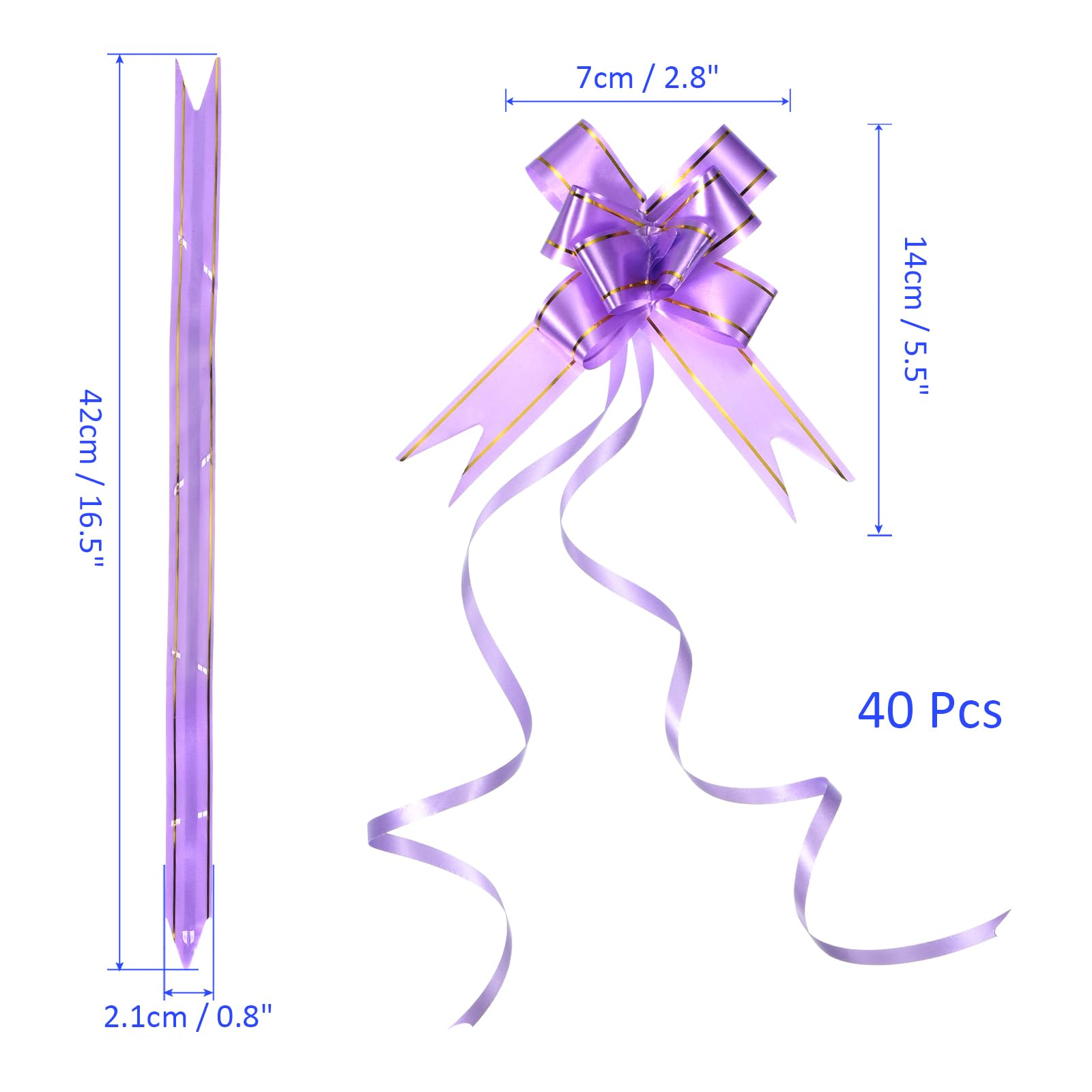 M METERXITY 40 Pack Pull Bows - Gold Thread Style Gift Wrap String Bow, (2.8" Light Purple) - Image 3