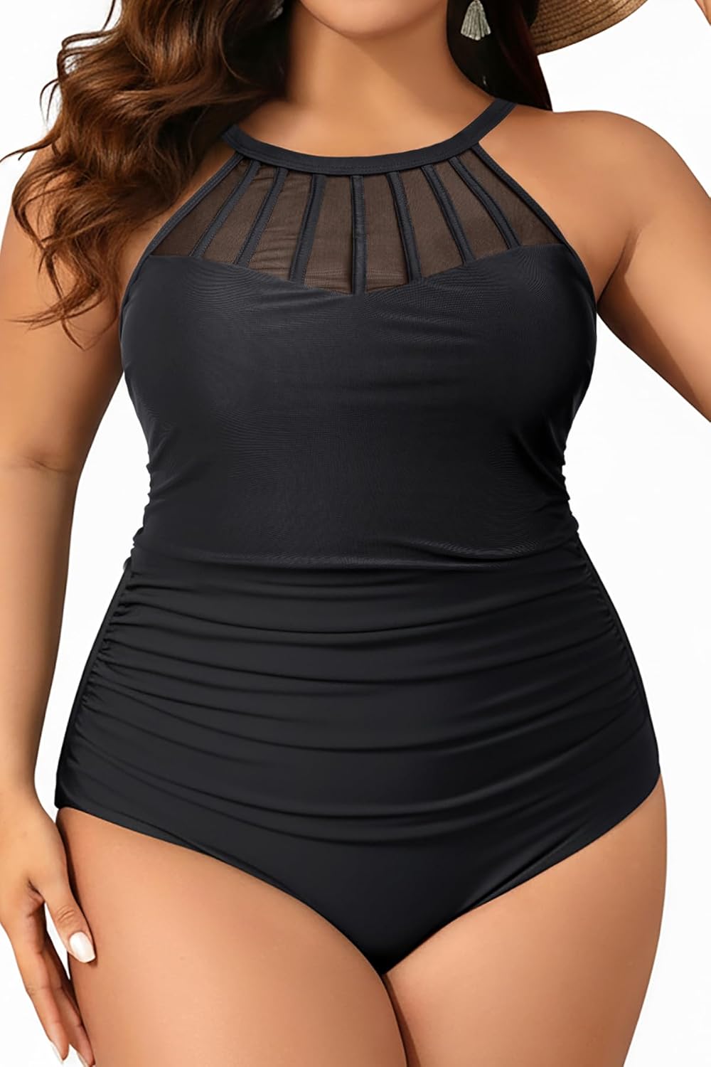Aqua Eve Plus Size Swimsuit Women One Piece Swimsuit Tummy Control High Neck Bathing Suit Ruched Swimwear