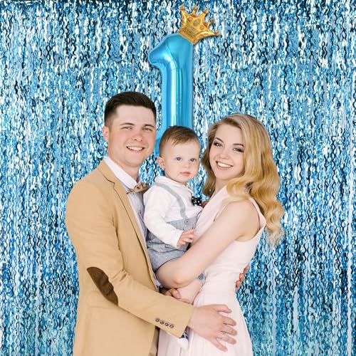 Image of Wavy Blue Streamers Party Backdrop - GREATRIL Fringe Curtain for Pool Party /Birthdays /VBS /Beach /Under Sea - 3.2ft X 6.5ft - 2 Packs