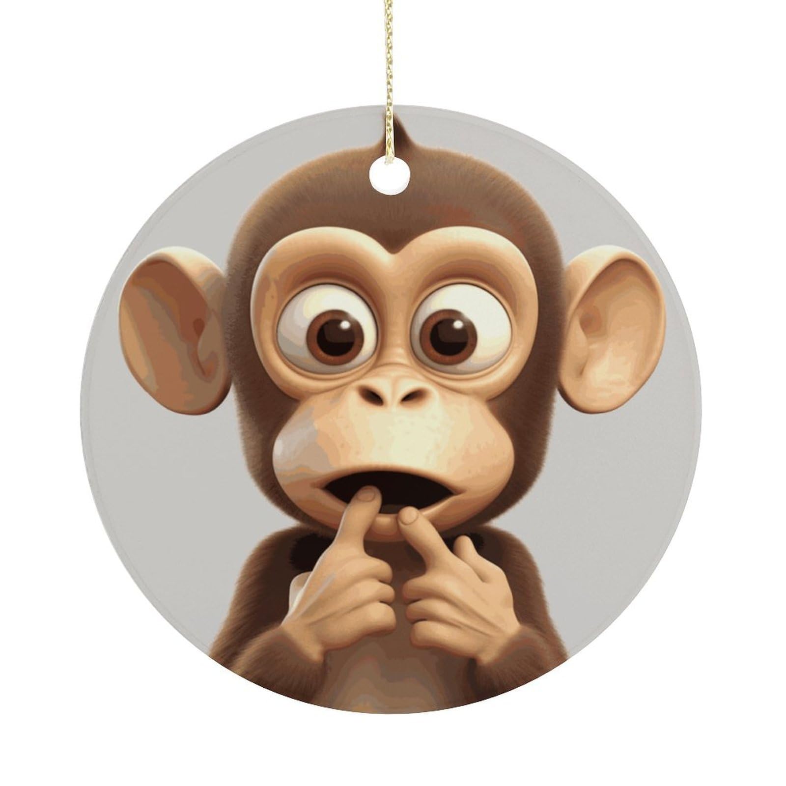 Personalized Christmas Ornaments 2025 Ceramic Hanging The Silent Monkey Ornaments with Gold String Double-Sided Vintage Holiday Decorations for Tree Mantel Tabletop Xmas Party Favors