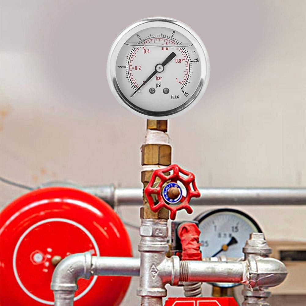 Manomètre à Vide Radial Rempli d' Jauge de Pression Négative -1 à 0 bar (-30 à 0 inHg) Double Échelle Boîtier Acier Inoxydable Raccord Laiton 1/4" BSP pour Pompes à Vide et Systèmes de