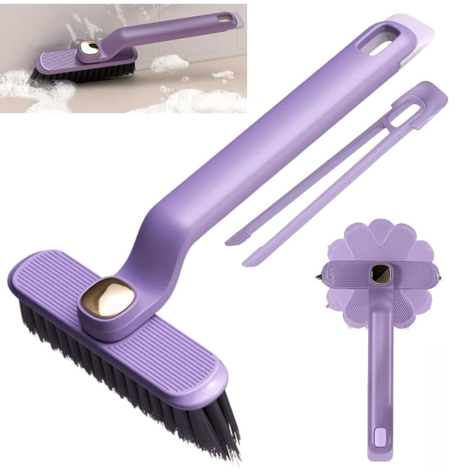 MosQuick® Rotating Gap Cleaning Brush with Detachable Crevice Tool Tong Stiff Bristles for Tight Corners Window Track Kitchen Sink Bathroom Cleaner Toilet Cleaner Multipurpose Cleaning Tools-image-27