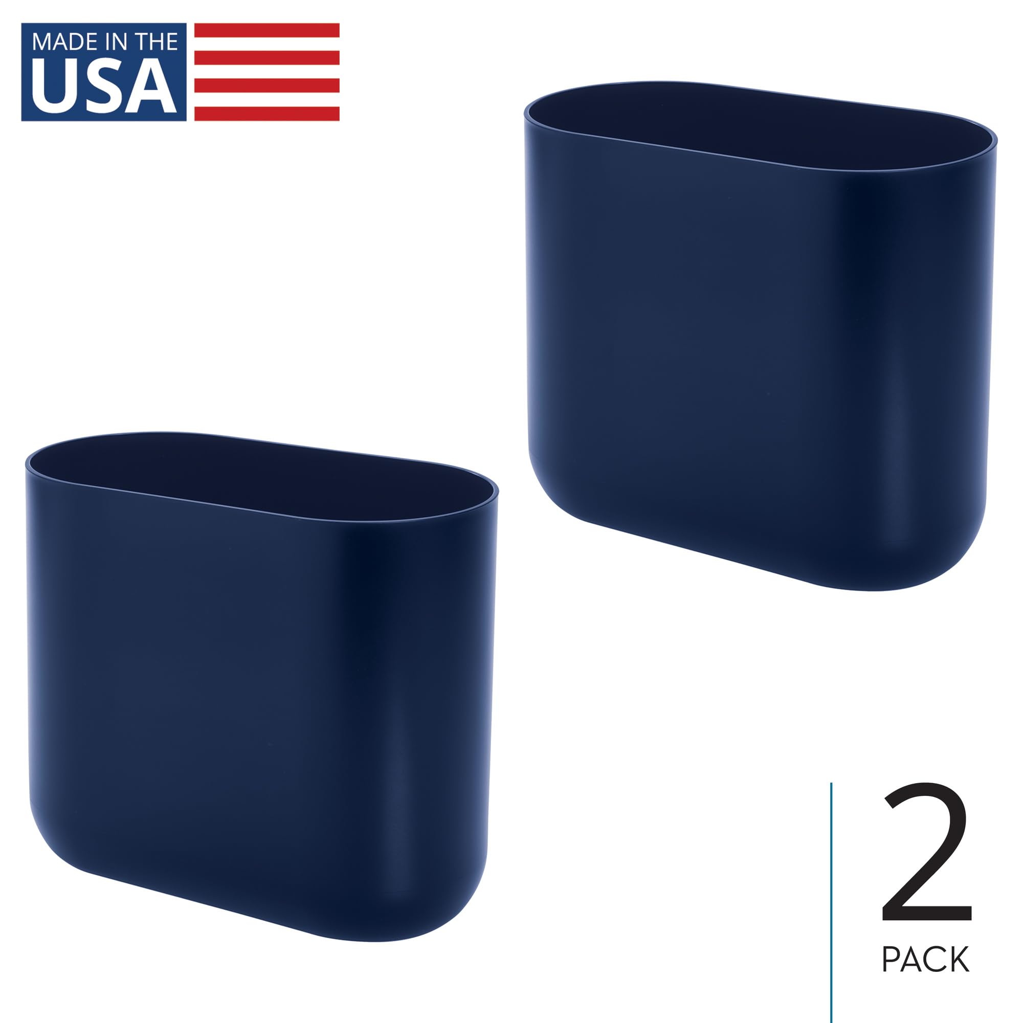 iDesign - Cubo de basura pequeño y delgado de plástico para baño, cubo de basura para dormitorio, oficina, escritorio, dormitorio, paquete de 2, azul marino