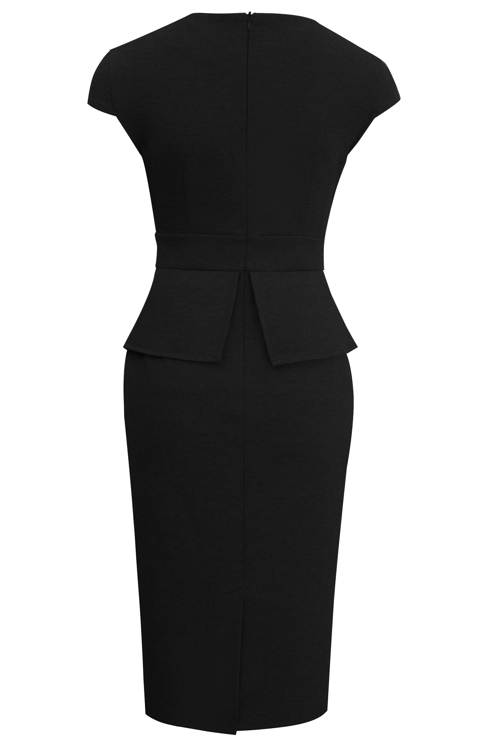 HOMEYEE Vestito delle Donne Elegante cap Sleeve Peplo Colore Solido Vestito da Cocktail Retro Lavoro d'ufficio Vestito Aderente B992