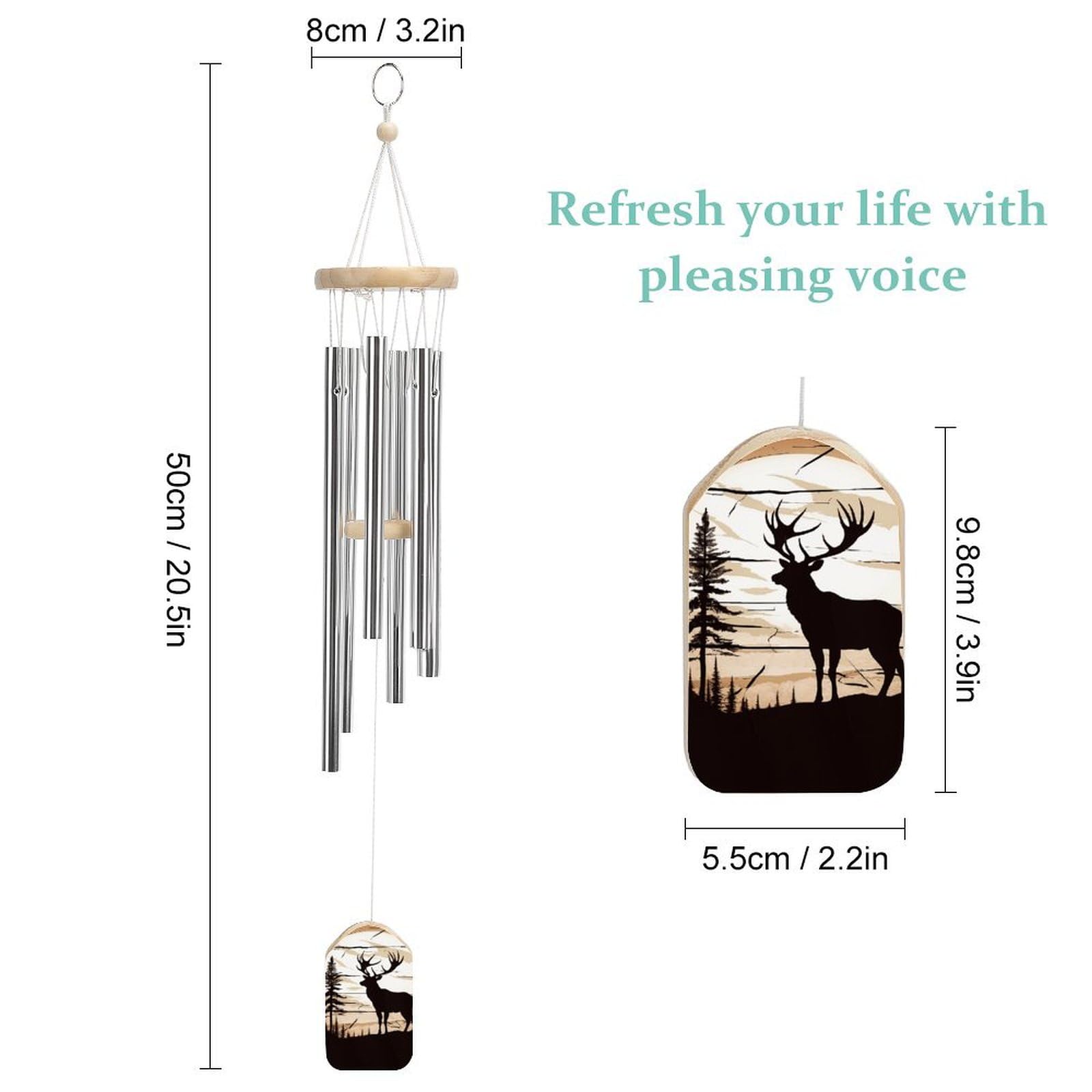 Outdoor Wind Chimes, Wild Elk Silhouette Printed Wind Chimes,Simple Wind Chimes,Curtain Wind Chimes for Home Decoration