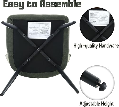 Miniatura 6 de Juego de 2 sillas de comedor de cuero verde, modernas de mediados de siglo, con respaldo tapizado, sillas laterales sin brazos para cocina, comedor,