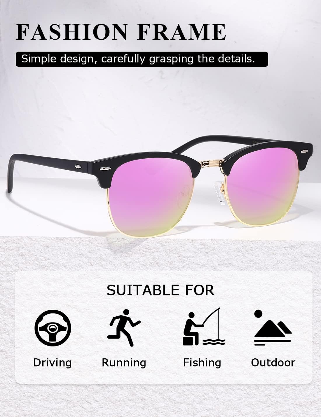 AEVOGUE Men's Polarized Sunglasses, Semi Rimless Retro UV400 Shades AE0369 image 4