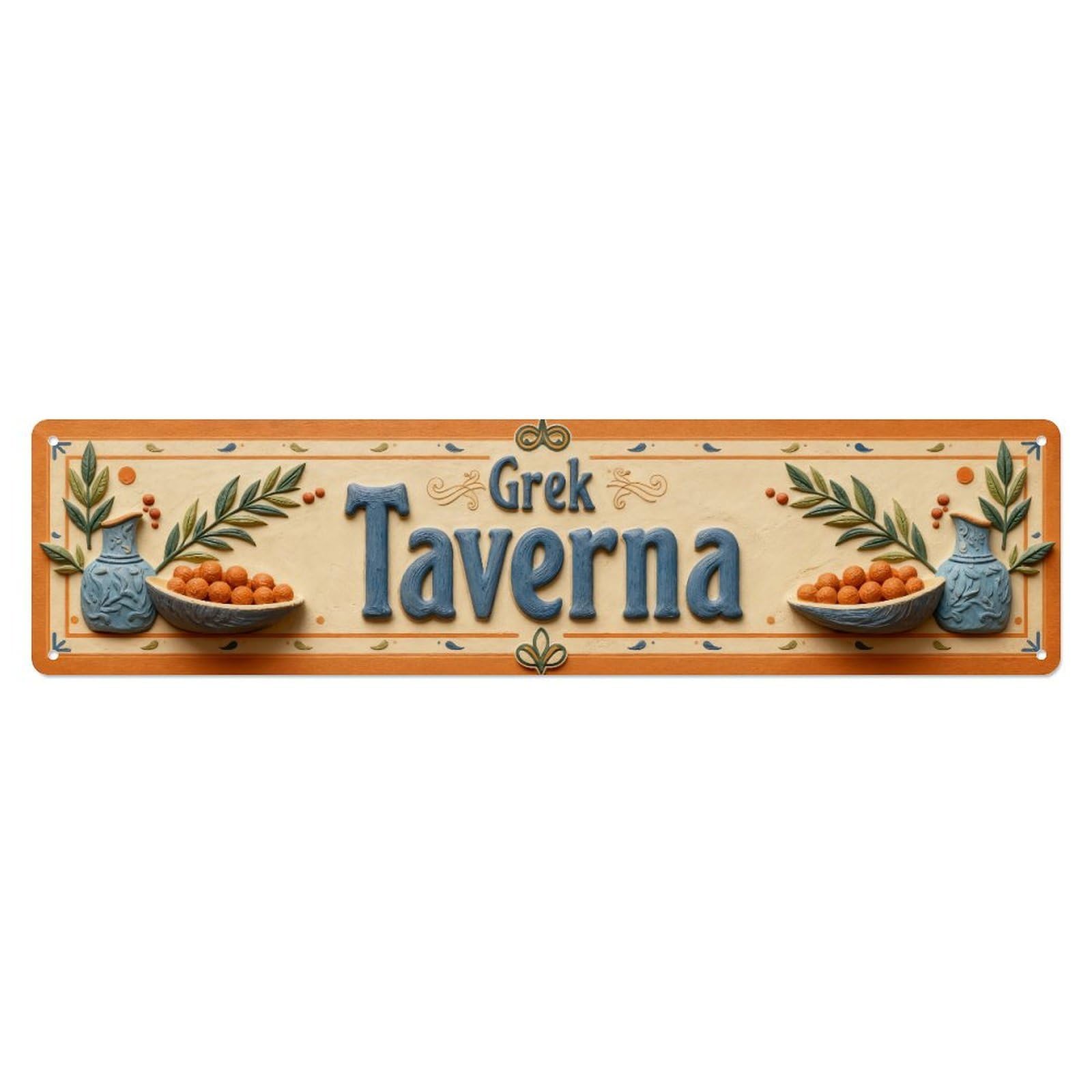 Greek Taverna Sign Pattern Metal Tin Sign Plaque