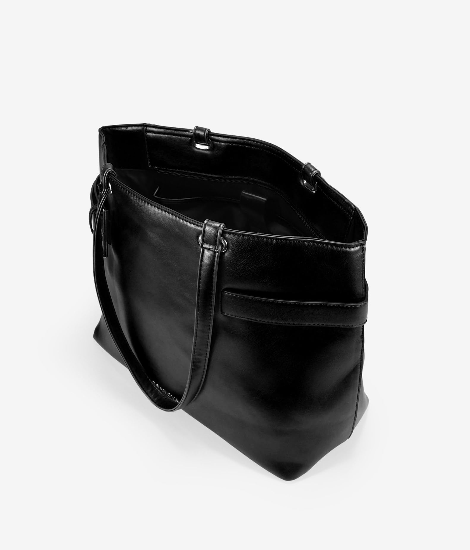 BOSANOVA Bolso de Hombro para Mujer con Hebilla Decorativa, Asas de Colgar y Compartimento Interior Acolchado para portátil. Cierre con Cremallera. Negro U