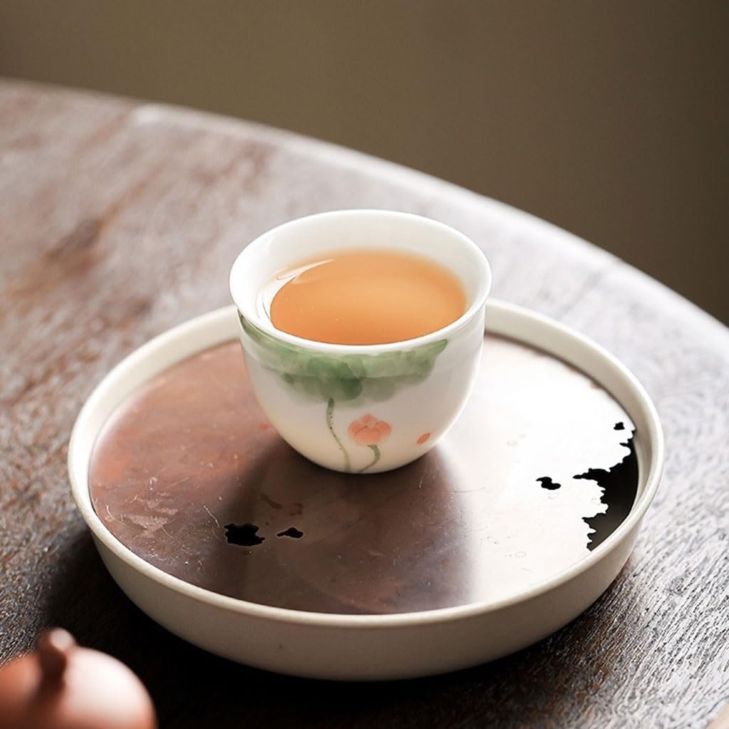 Tazas de té Pequeñas Taza de té de loto pintada a mano for el hogar, taza de té Personal for hombres, tazón de té for beber de porcelana blanca china Taza de té de Kungfu