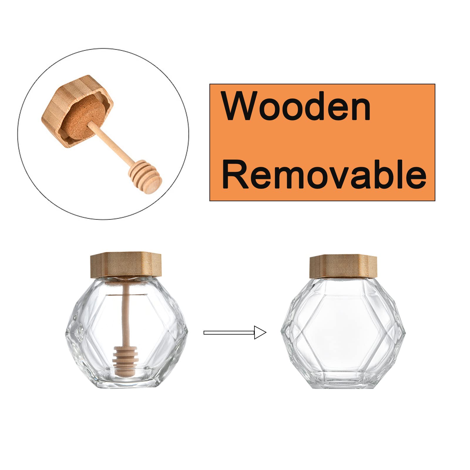 Contenitori per Miele,2PCS Dispenser Miele Vetro,Barattolo di Miele di Vetro con Mestolo e Coperchio Cucina Stoccaggio Vasetti per Conservare Miele e Sciroppo (200ml)