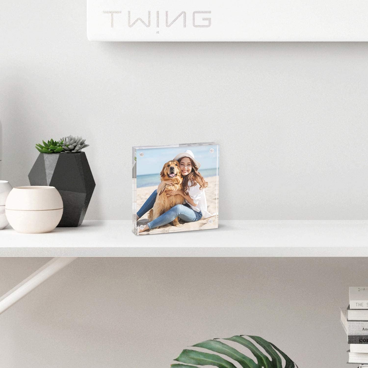TWING 3 Pack 4 x 6 Acrylic Frame,Acrylic Picture Frames Horizontal Magnet Double Sided 4x6 Picture Frame,10+10MM Thick Clear Frameless Desktop Display Magnetic Block Photo Frame Gift Ideal - Image 5