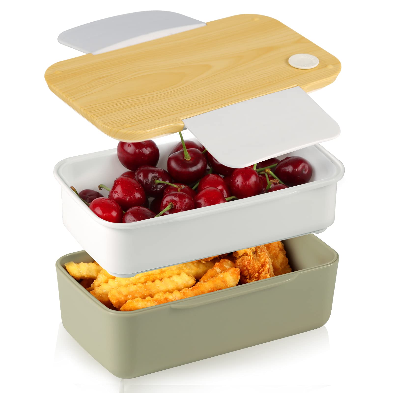 Bento Box for Kids/Adults, Modern Bamboo Style Design Lunch Box, 1200ML