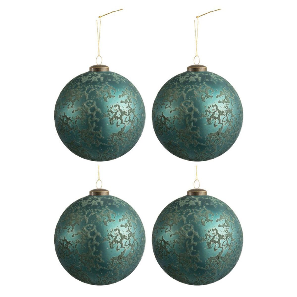 Lot de 4 Boules de Noël Antique Azur 14cm Bleu