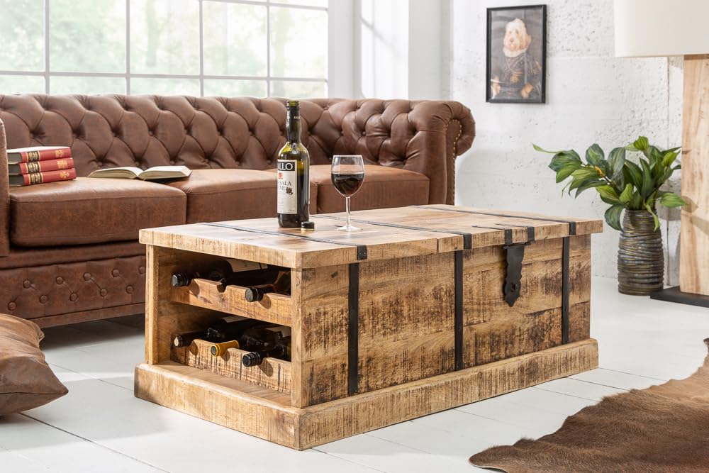 invicta INTERIOR Massivholz Couchtisch Bodega 100cm Mangoholz Hausbar Truhe Tisch Wohnzimmertisch