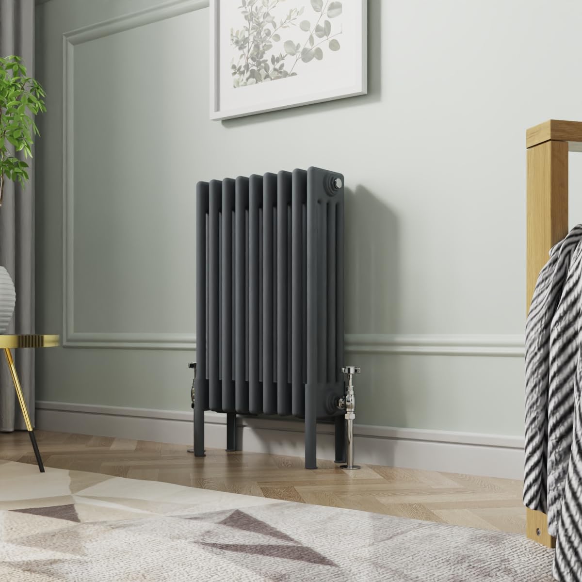 Nrg Anthracite 600X425mm Cast Iron Radiator 4 Column Perfect For Bathrooms, Kitchen, Living Room