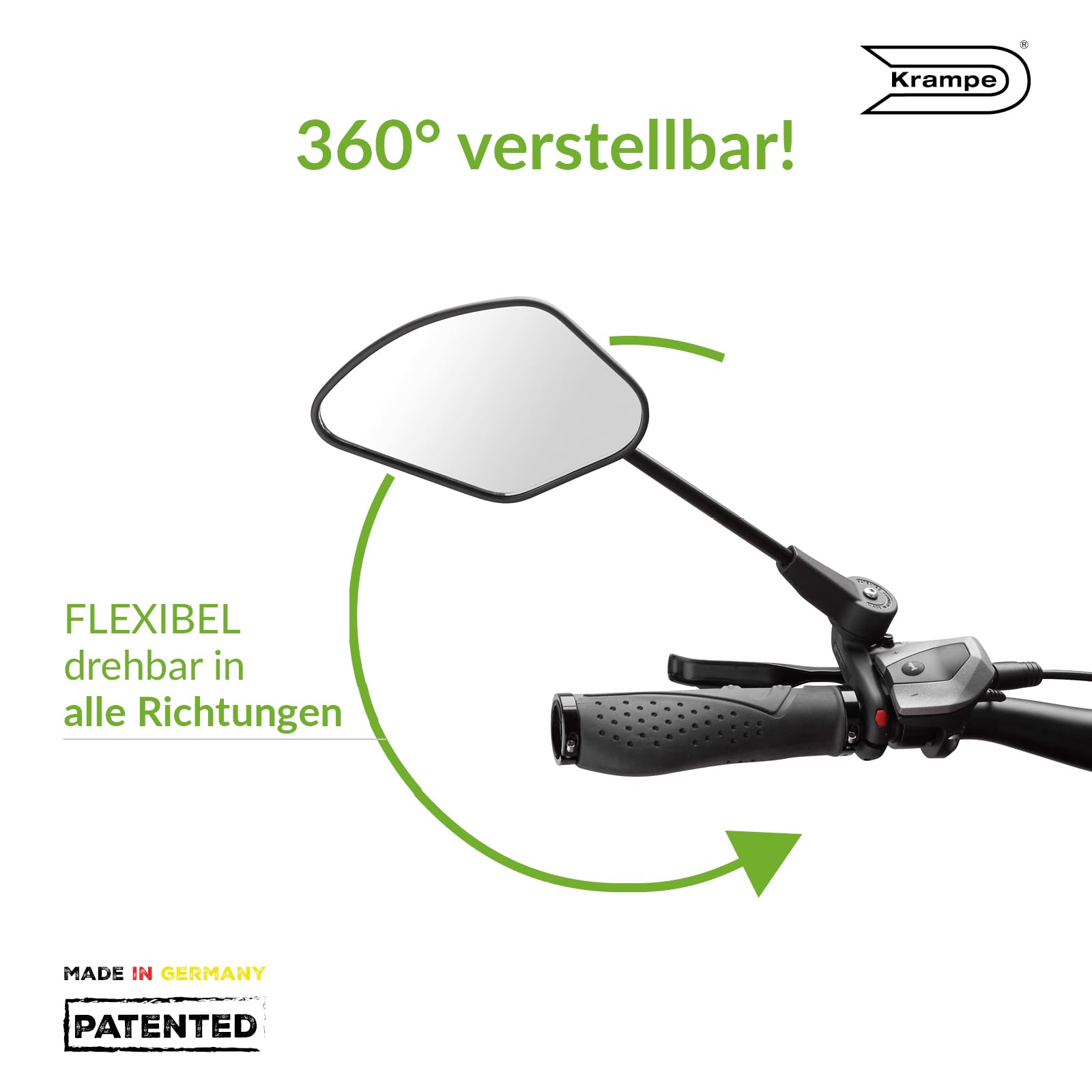 Krampe Fahrradspiegel "KF Sport Typ D20"- Made in Germany, stabiler Rückspiegel für E-Bike & Fahrrad, individuell einstellbar, für linke und rechte Lenkerseite erhältlich