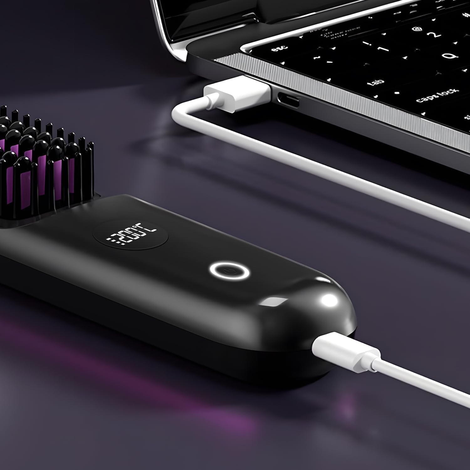 Brosse Lissante Sans Fil, Brosse Chauffante Lissante Portable 200 Millions D'ions Négatifs Anti-BrûLure avec 3 Températures Réglables, Mini Lisseur Rechargeable pour Maison, Voyage