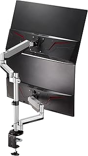 AVLT Dual 13"-32" Stacked Monitor Arm Desk Mount fits Two Flat/Curved Monitor Full Motion Height Swivel Tilt Rotation Adjustable Monitor Arm - Extra Tall/VESA/C-Clamp/Grommet