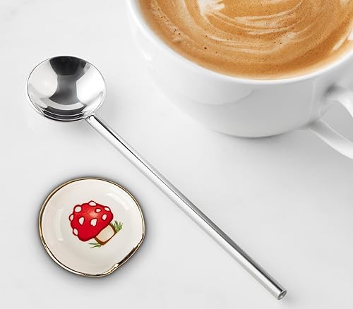 Miniatura 2 de Soporte para cucharas de café con forma de hongos, soporte de cuchara de cerámica, borde dorado, accesorios para barra de café, cucharadita, soporte