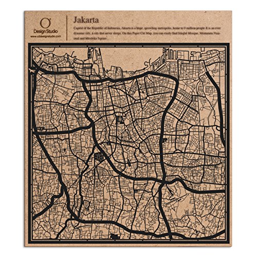 O3 Design Studio Jakarta Paper Cut Map Black 12x12 inches Paper Art