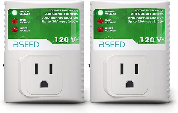BSEED Surge Protector, Surge Protector Outlet for Refrigerator, Wall Power Voltage Protector Plug in for TV, Computer, Washing Machine, Freezer and Home Appliances, 120VAC, 20Amp, 2400Watts, 2 Pack